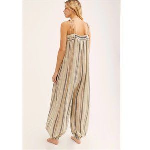 Free People Harem Lurex Taupe Combo Jumpsuit